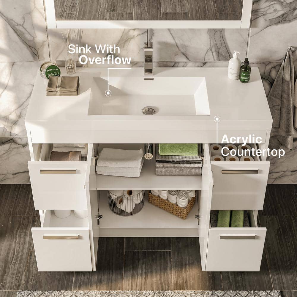 Lugano 48" White Modern Freestanding Single Sink Bathroom Vanity