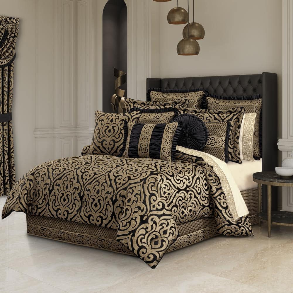 Blythe Black Polyester Euro Sham with Scroll Border