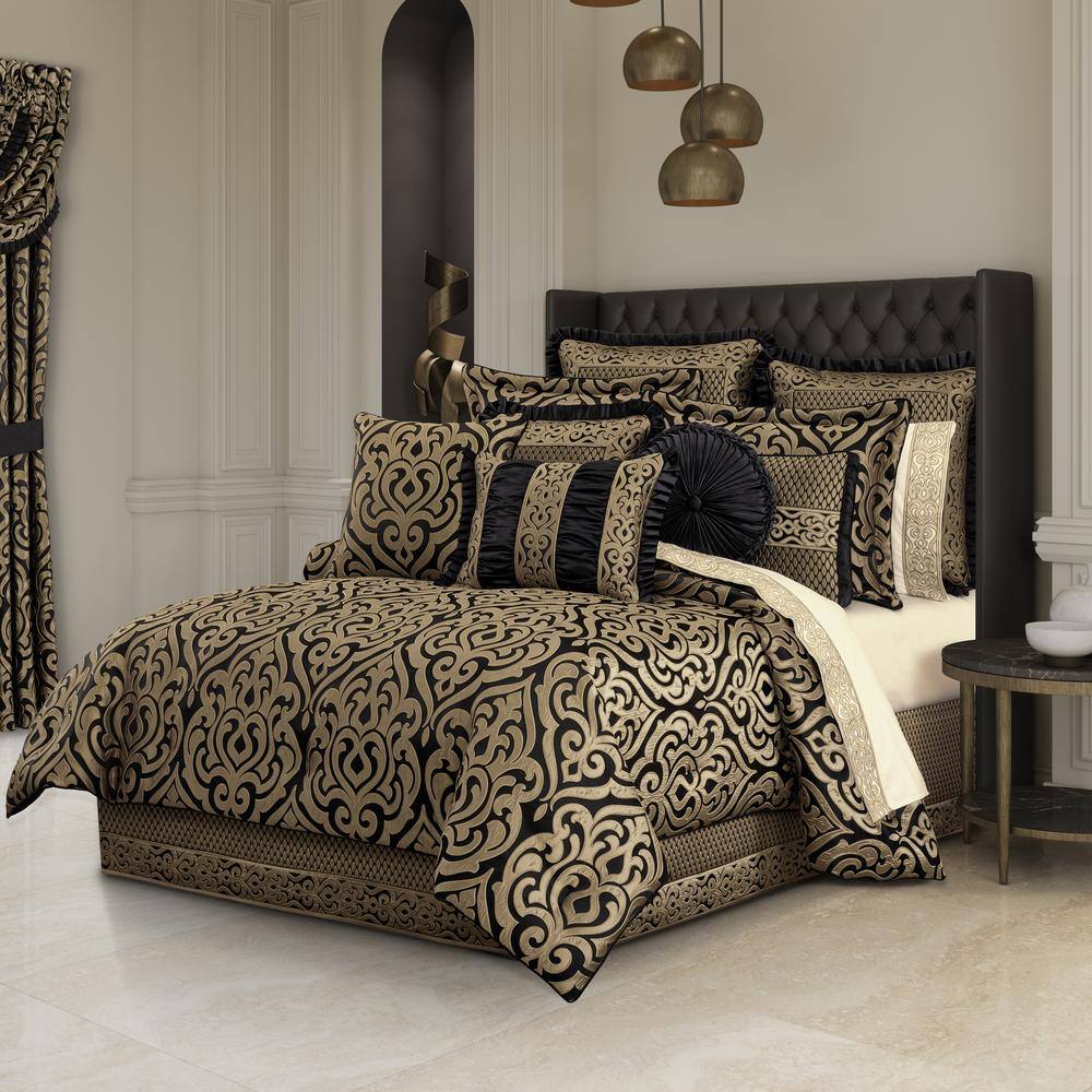 Blythe Black and Gold Box Throw Pillow with Trim