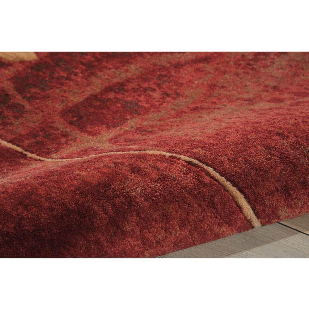 Flame Red and Brown Synthetic Medium Rectangular Rug