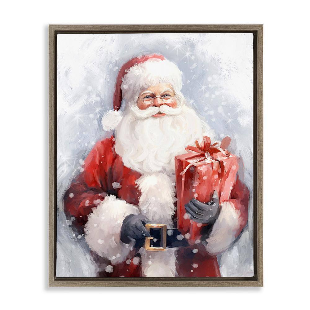 Santa with Red Gift by Ramona Murdock 1-Piece Floater Frame Graphic Print People Poster Art Print 21 in. x 17 in.