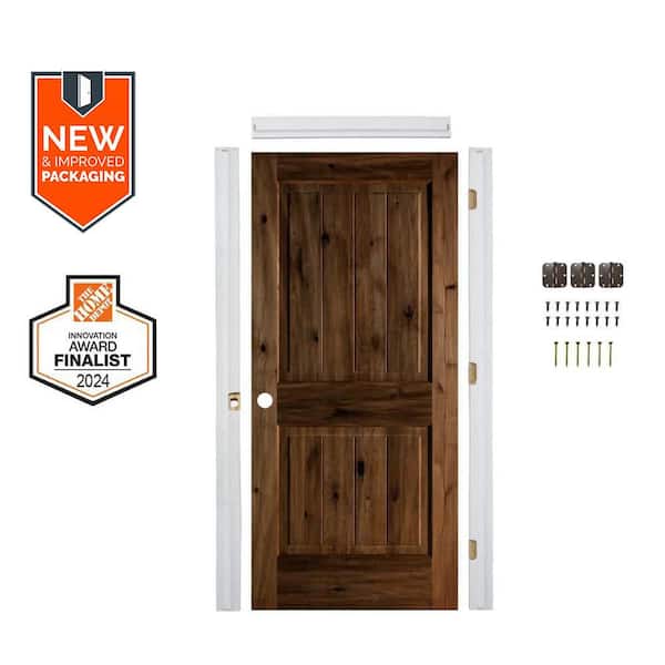 Krosswood Doors Assembly Required 36 in. x 80 in. Knotty Alder Square Top VG Right-Hand Provincial Stain Wood Door Kit w/Separate Jamb