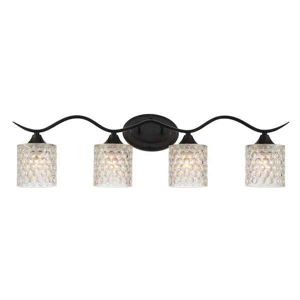 Bordeaux 31.5 in. 4-lights Matte Black Vanity Light with Cut Crystal Glass Shade