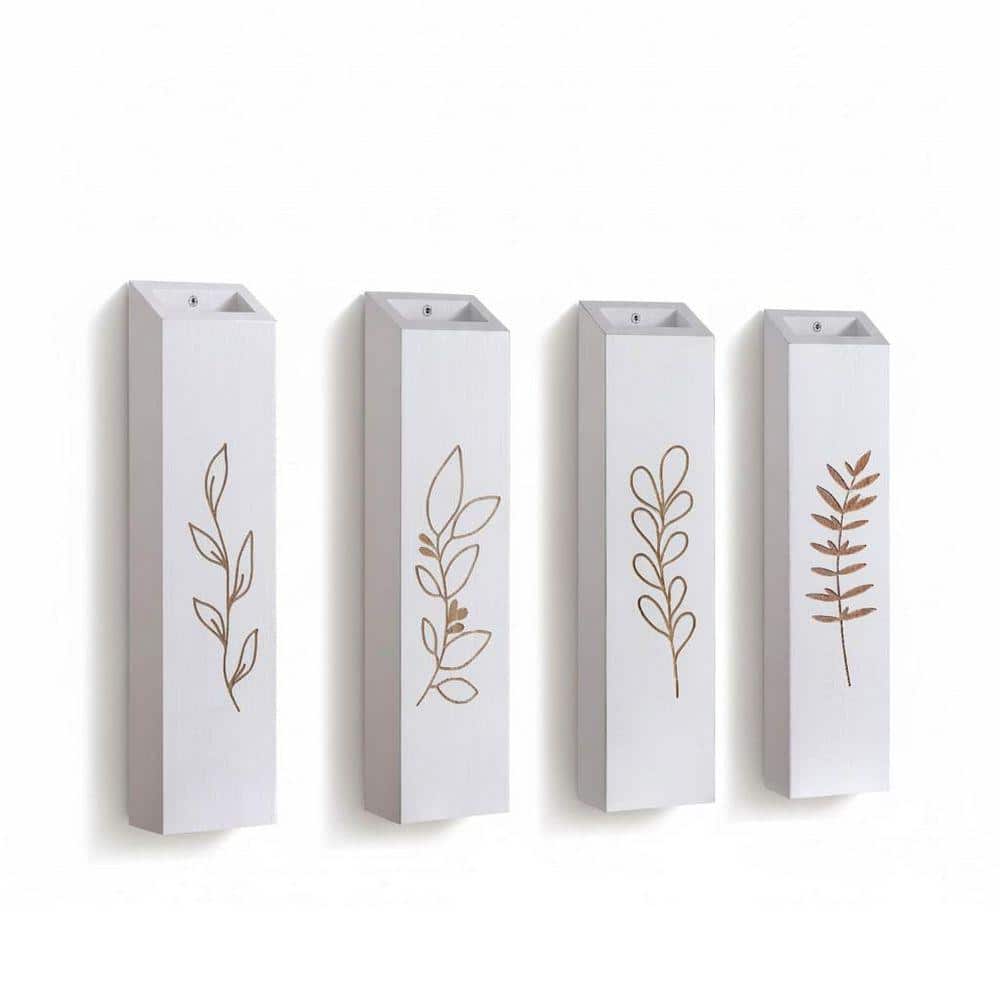 花瓶　水差し COVERSWALL 11.8 in. White Square Wood Pocket Decorative Vase, Farmhouse 4