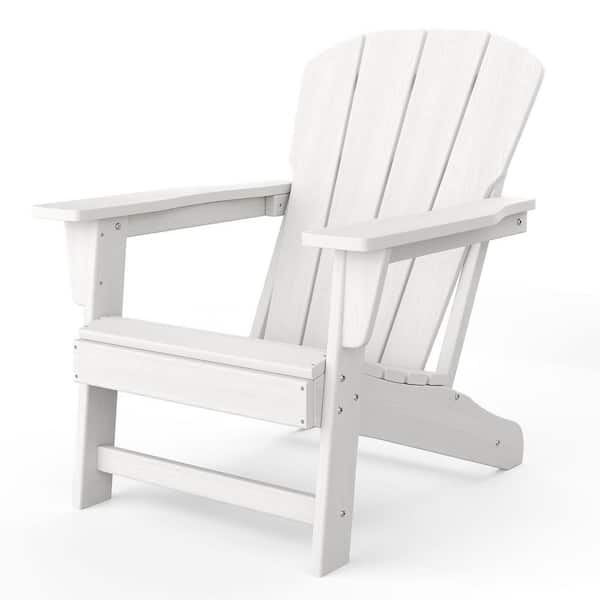 Garvee Outdoor White HDPE Plastic Adirondack Chair with Wood Texture ...