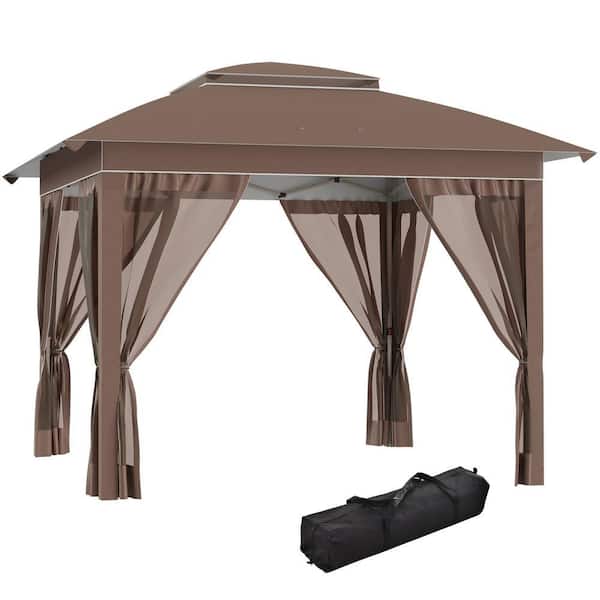12 ft. x 12 ft. Khaki Pop Up Canopy Tent with Netting and Carry Bag Instant Sun Shelter Height Adjustable