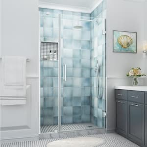 Belmore XL 45.25 - 46.25 in. W x 80 in. H Frameless Hinged Shower Door with Clear StarCast Glass in Stainless Steel