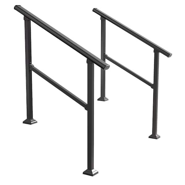 HOMEIBRO (2 Pack) 36 in. H x 40 in. W Black Wrought Iron for 2 or 3 Steps Stair Railing Kit
