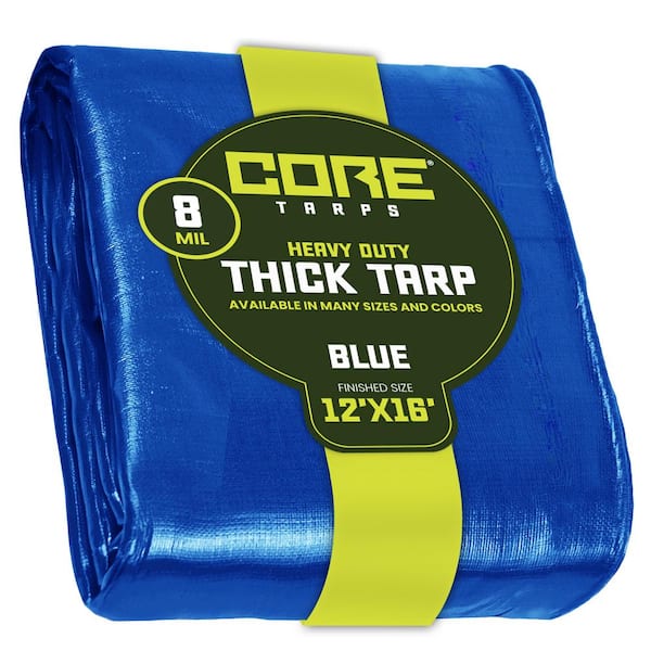 CORE TARPS 12 ft. x 16 ft. Blue 8 Mil Heavy Duty Polyethylene Tarp, Waterproof, UV Resistant, Rip and Tear Proof