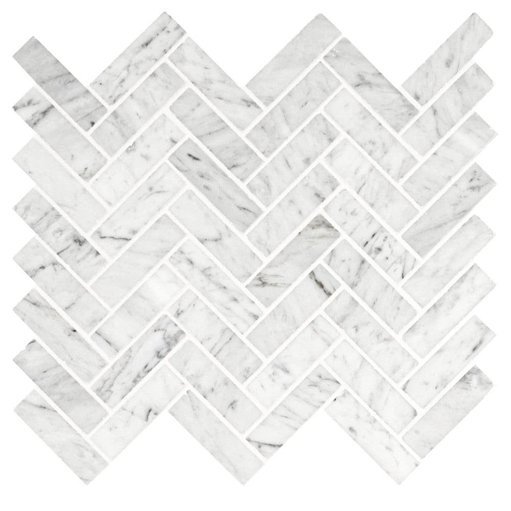 Take Home Tile Sample-Carrara White Herringbone 4 in. x 4 in. Polished Marble Mesh-Mounted Mosaic Tile price history on PriceWatchPro