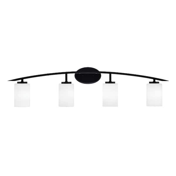 Unbranded Siena 40 in. 4-Light Matte Black Vanity-Light with 4 in. White Muslin Glass Shades No Bulbs Included