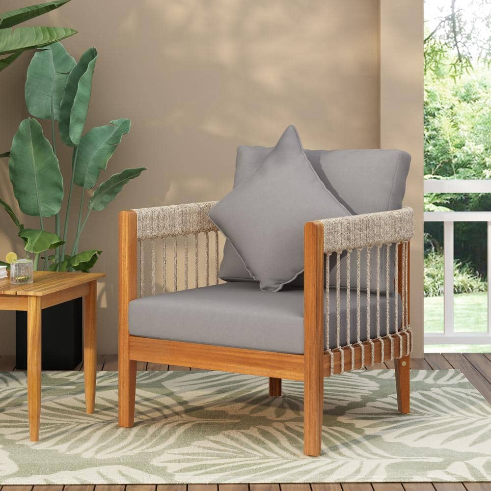 Acacia Wood Boho Patio Club Chair with Rope & Water-Resistant Cushion price history on PriceWatchPro