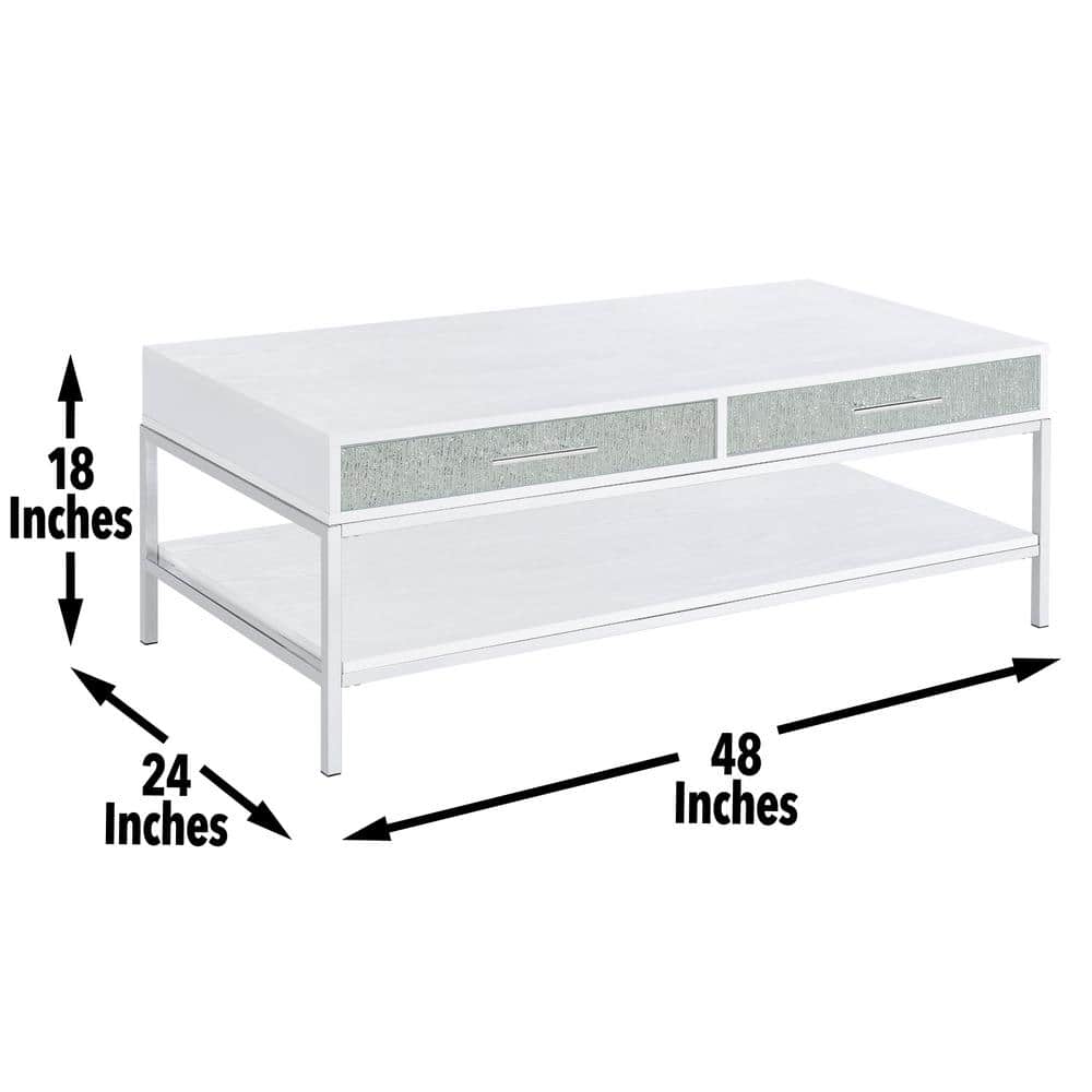 Mirage White Wood and Chrome Rectangular Coffee Table with Storage