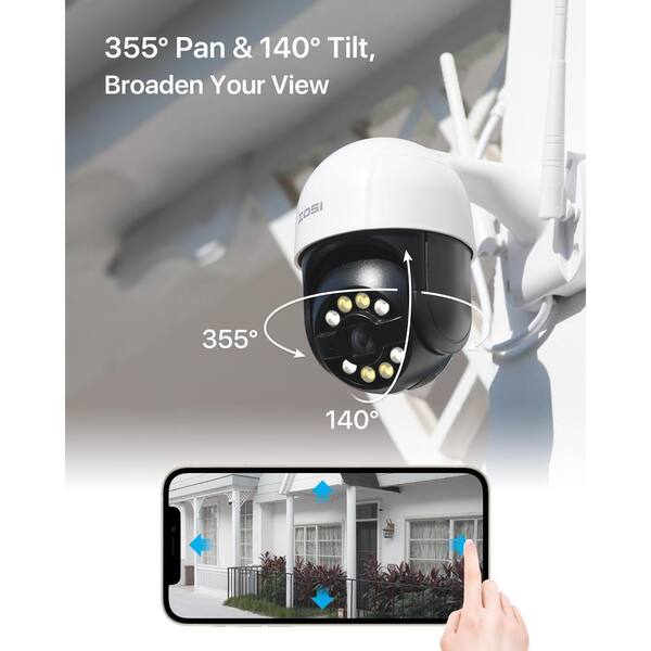 Wireless Outdoor Solar Security Cameras, 5MP 2K Pan Tilt 360° View 10000mAh  Battery Powered 2-Way Talk Outdoor Camera Wireless 5MP PTZ WiFi Surveillan