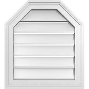 18 in. x 20 in. Octagonal Top Surface Mount PVC Gable Vent: Functional with Brickmould Frame