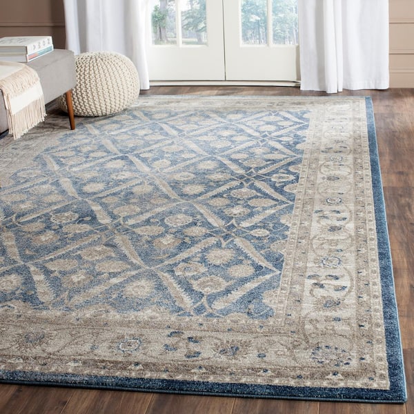 Sofia Blue/Beige 4 ft. x 6 ft. Border Area Rug