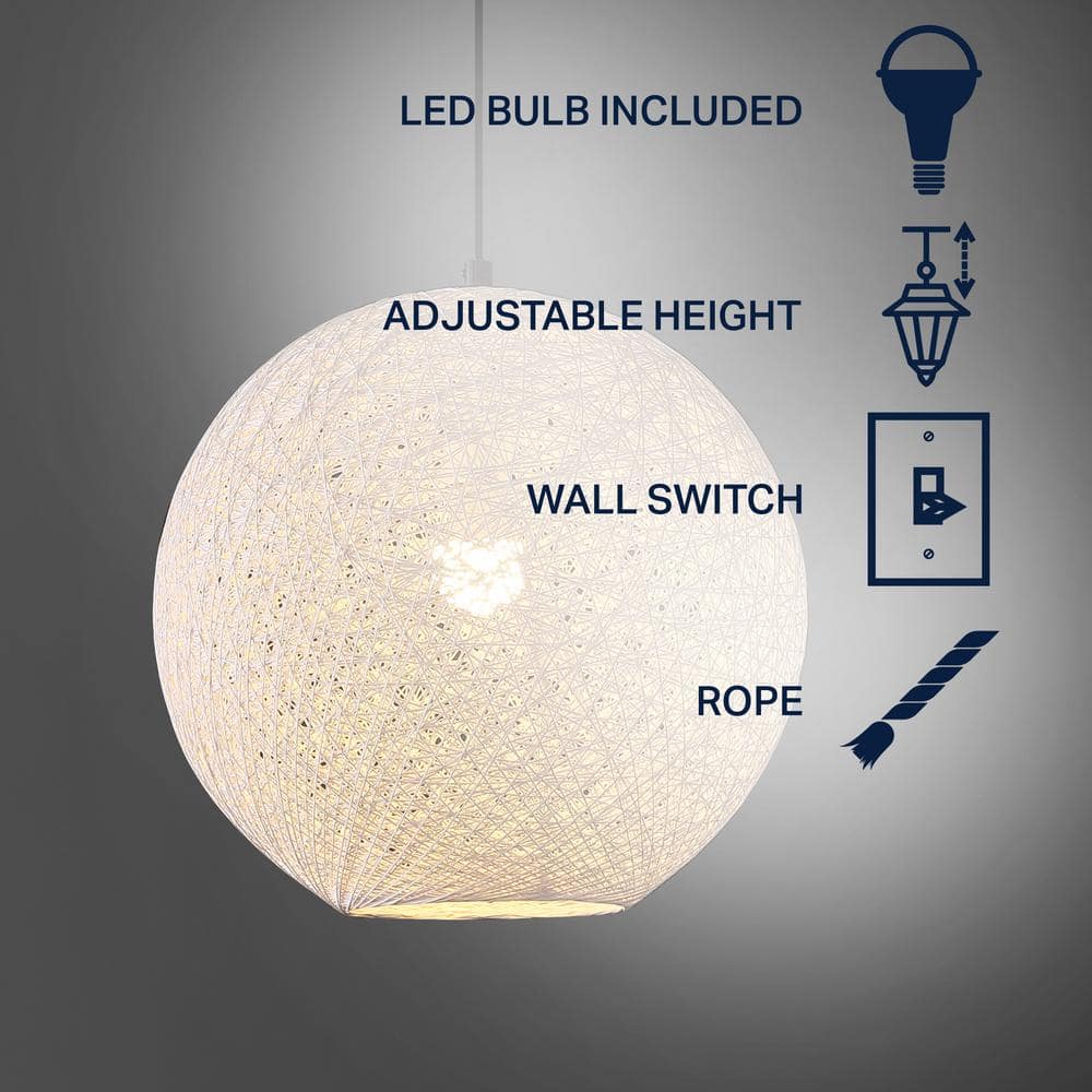 Lacey 16" White Bohemian Globe LED Pendant Light