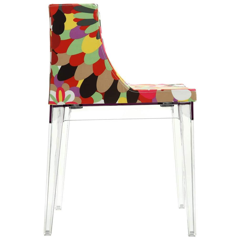 Enamored Clear Metal Upholstered Side Chair with Transparent Base