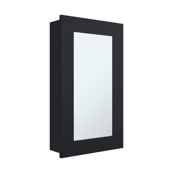 15.3 in. W x 25.7 in. H Rectangular Engineered Wood Surface Mount Medicine Cabinet with Mirror in Black