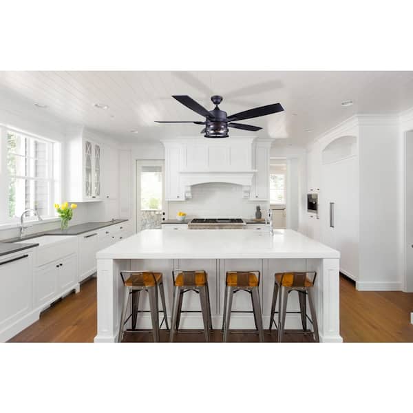 DUFFY 52 in. Indoor Matte Black Downrod Mount Ceiling Fan with Light Kit and Remote Control