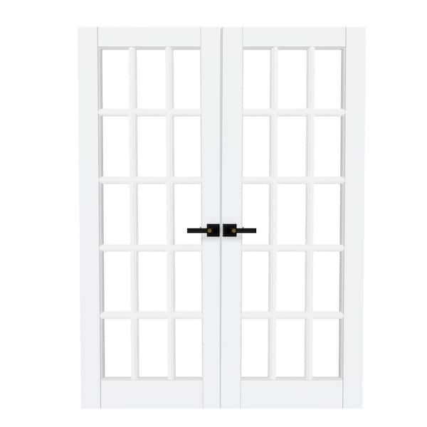 64 in. x 80 in. MDF Composite, Primed, White, 15 Lite, Clear Glass Interior Door Slab With Black Lever Handle