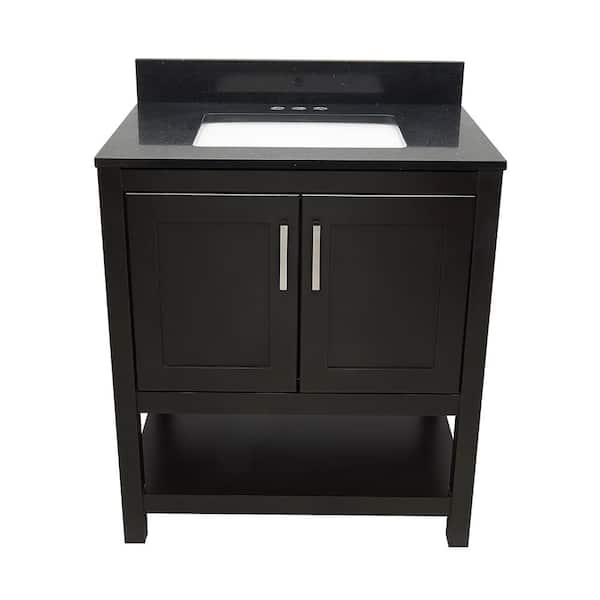 Ella Taos 31 in. W x 22 in. D Bath Vanity in Espresso with Quartz Stone Galaxy Black Top with White Basin