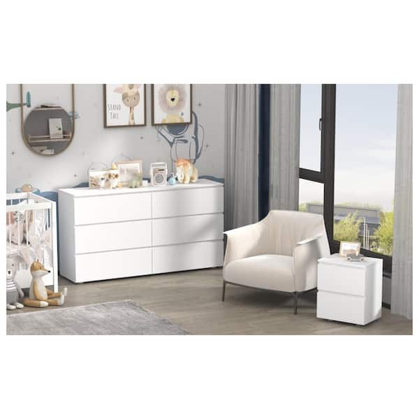 FUFU&GAGA 6-Drawers White Wood Chest of Drawer Accent FUFU&GAGA 6-Drawers White Wood Chest of Drawer Accent