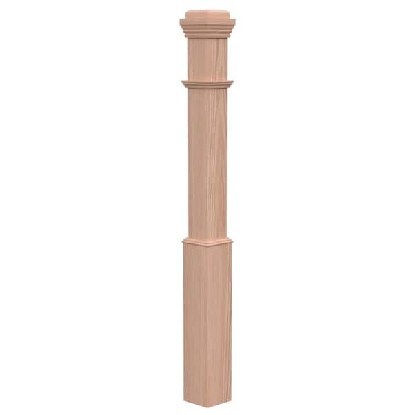 Stair Parts 4090 55 in. x 5 in. Unifinished Red Oak Adjustable Base Box Newel Post for Stair Remodel