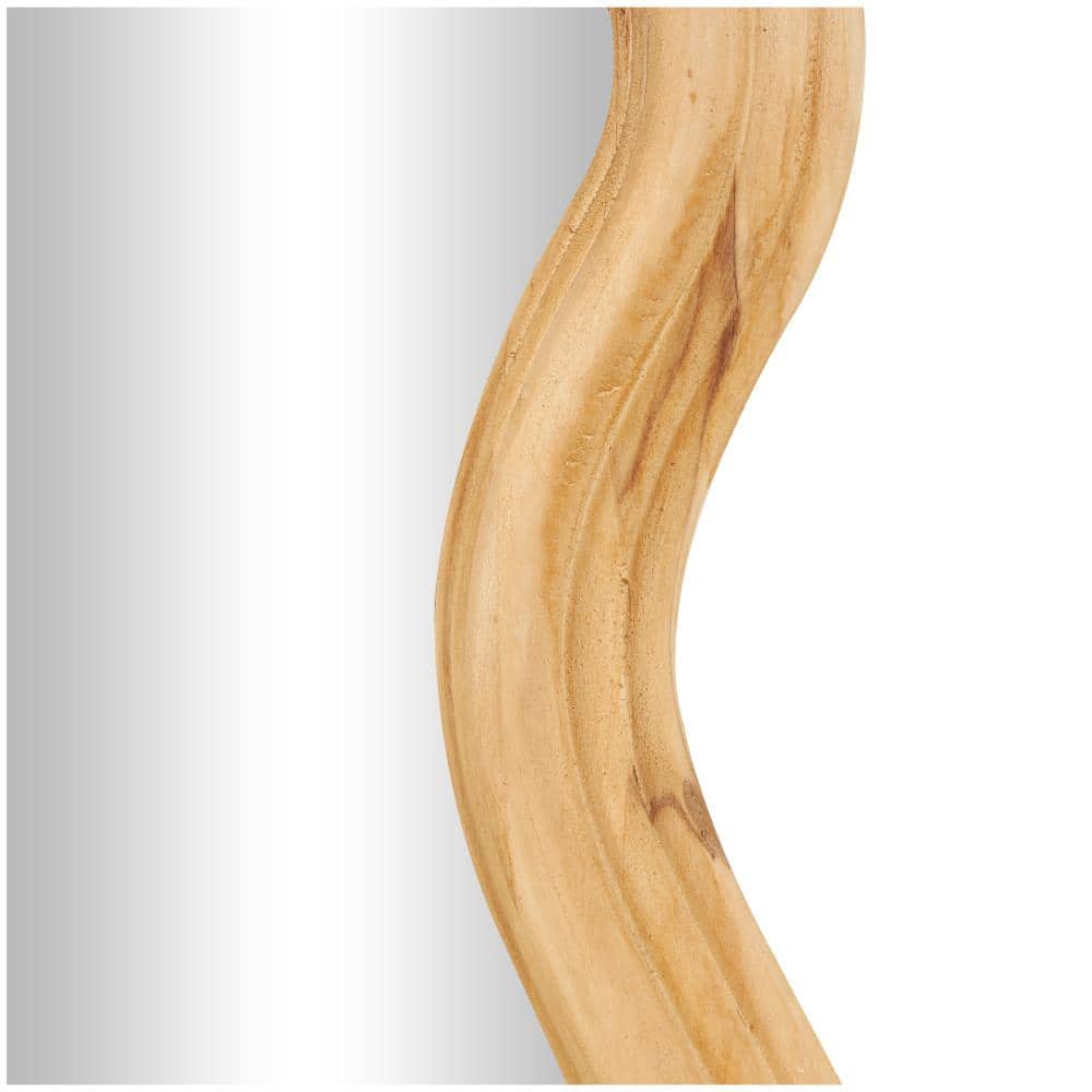 Wavy Poplar Wood Asymmetrical Wall Mirror in Natural Brown