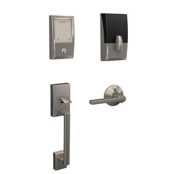 Schlage Century Encode Smart Wifi Door Lock With Alarm And Latitude Lever Handleset In Satin 7783