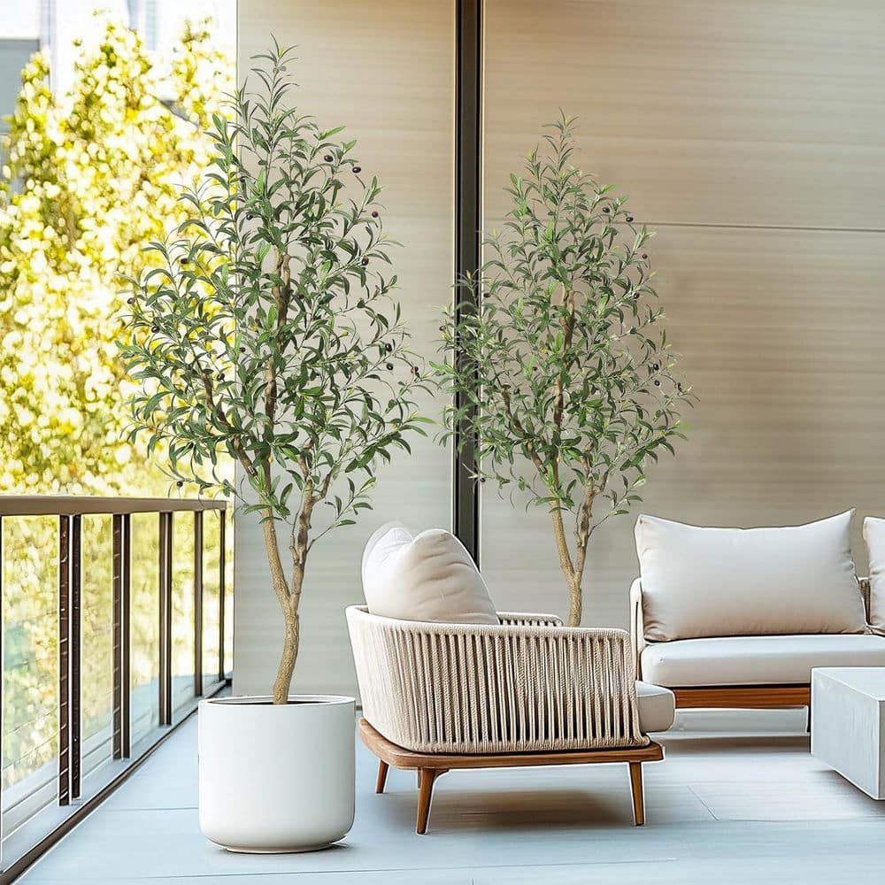 MOVECOM 6FT 2PC Olive Trees Artificial Indoor, Faux Silk Plant with ...