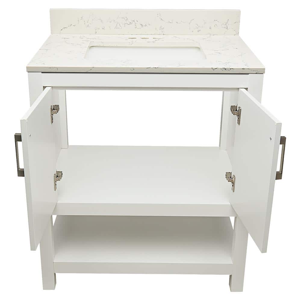 Tufino 31'' White Freestanding Bathroom Vanity with Carrara Marble Top
