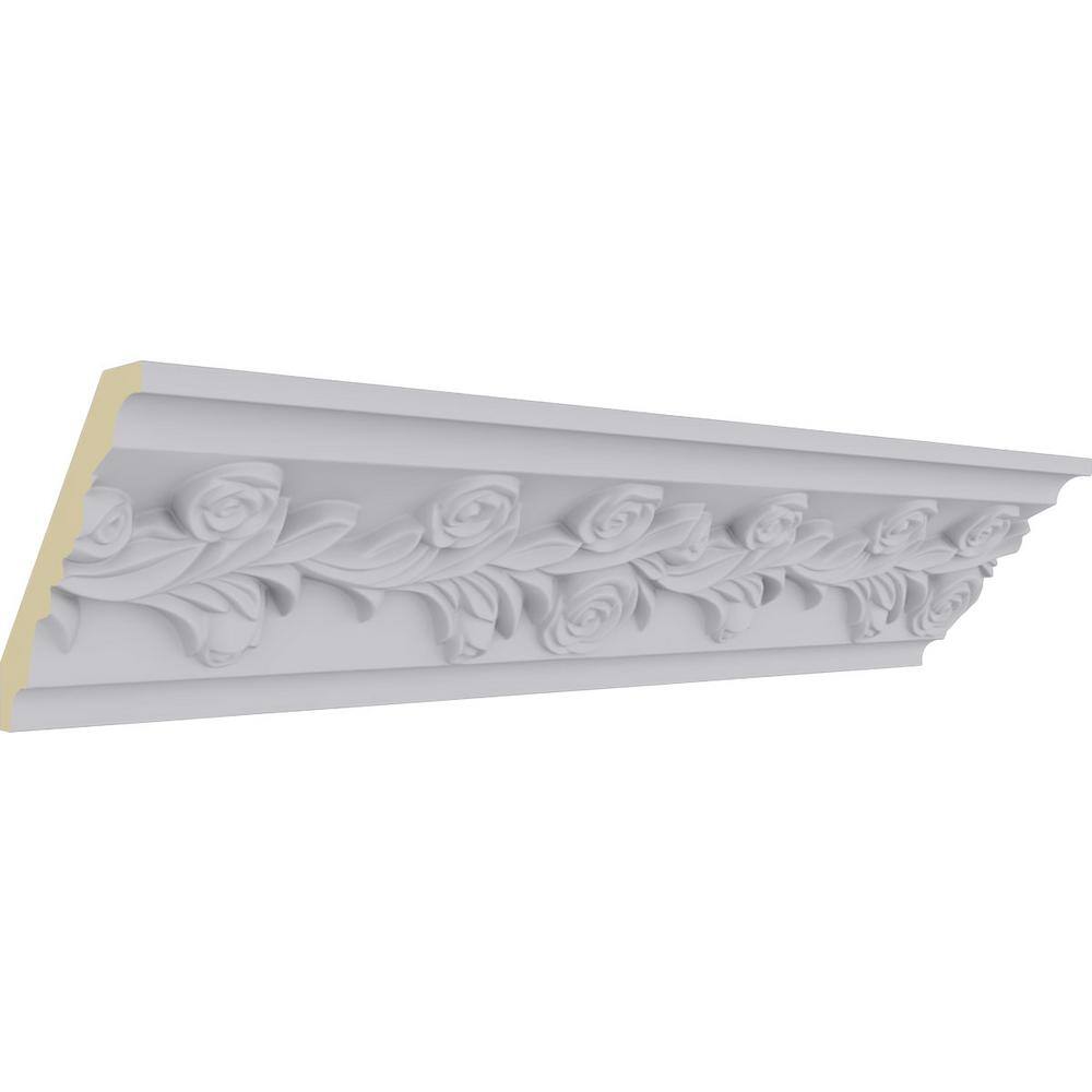 Primed Polyurethane Rose Crown Moulding, 94.5 in