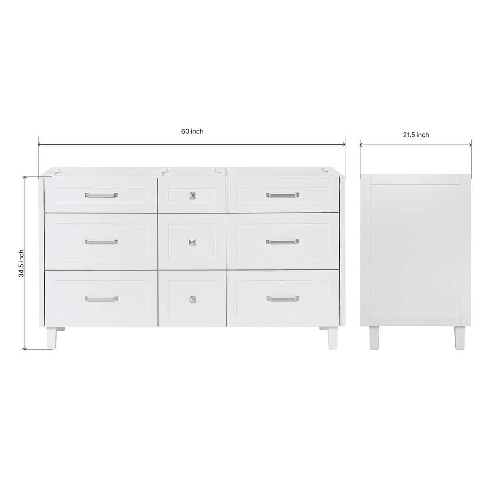 Monroe 60" White Solid Wood Double Sink Freestanding Vanity