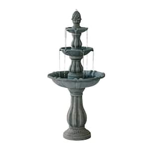 Resin Freestanding Waterfall Decor 3-Tier Water Fountain, Pump and Pineapple Top, 51 in. Tall, Gray, Large Outdoor