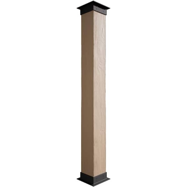 Ekena Millwork 10 in. x 8 ft. Sand Blasted Endurathane Faux Wood Non-Tapered Square Column Wrap with Faux Iron Capital and Base