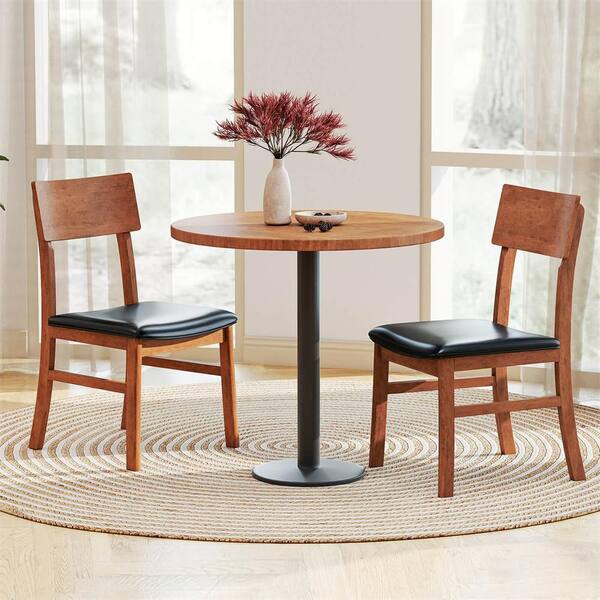 Costway Oak Faux Leather Dining Chairs Set of 2 with Rubber Wood