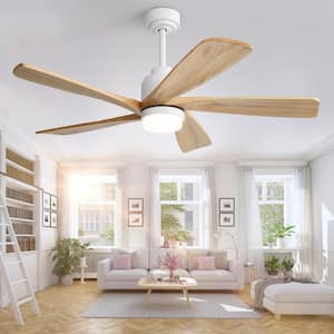 52 in. Indoor/Outdoor Smart White Wood Ceiling Fan with LED Light and Remote APP Control