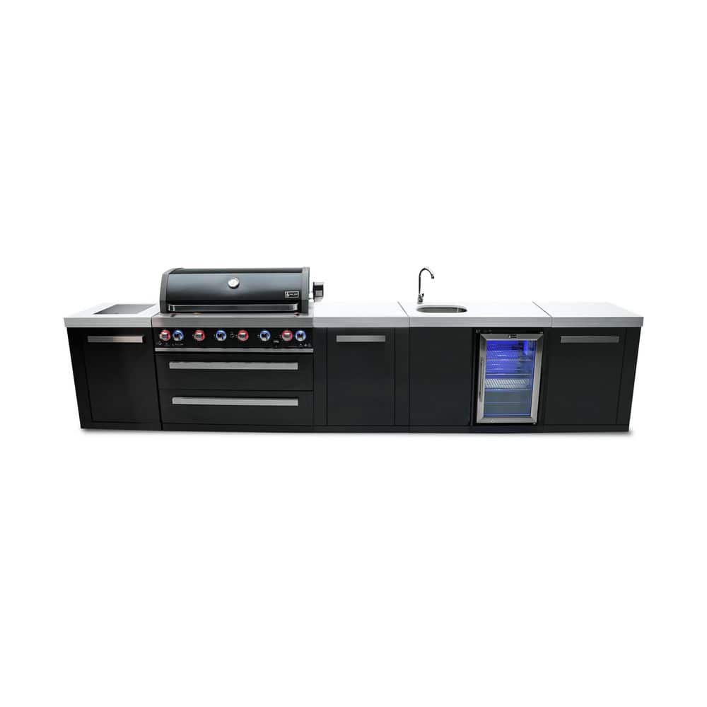 Black Series 6-Burner Outdoor Kitchen with Beverage Center Propane Natural Gas Grill Island in Black Stainless Steel