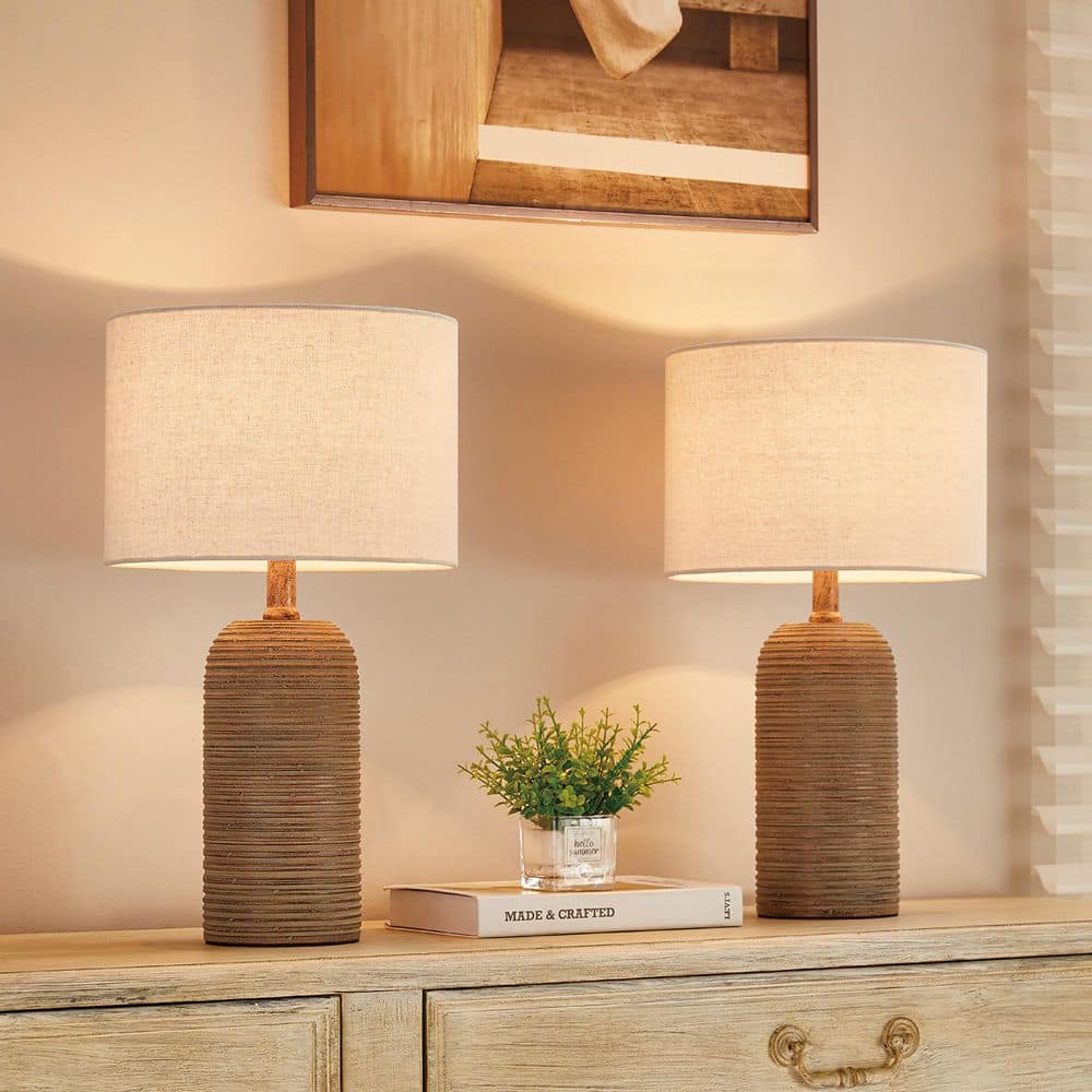 KAWOTI 18.5 in. Light Brown Table Lamp Set and LED Bulbs Included