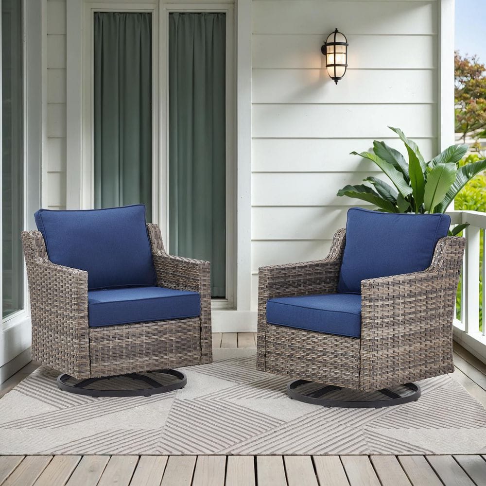 Halara 2-Person Gray Wicker Outdoor Swivel Glider Patio Rocking Chair with Olefin 4 in. Thick Blue Cushions price history on PriceWatchPro