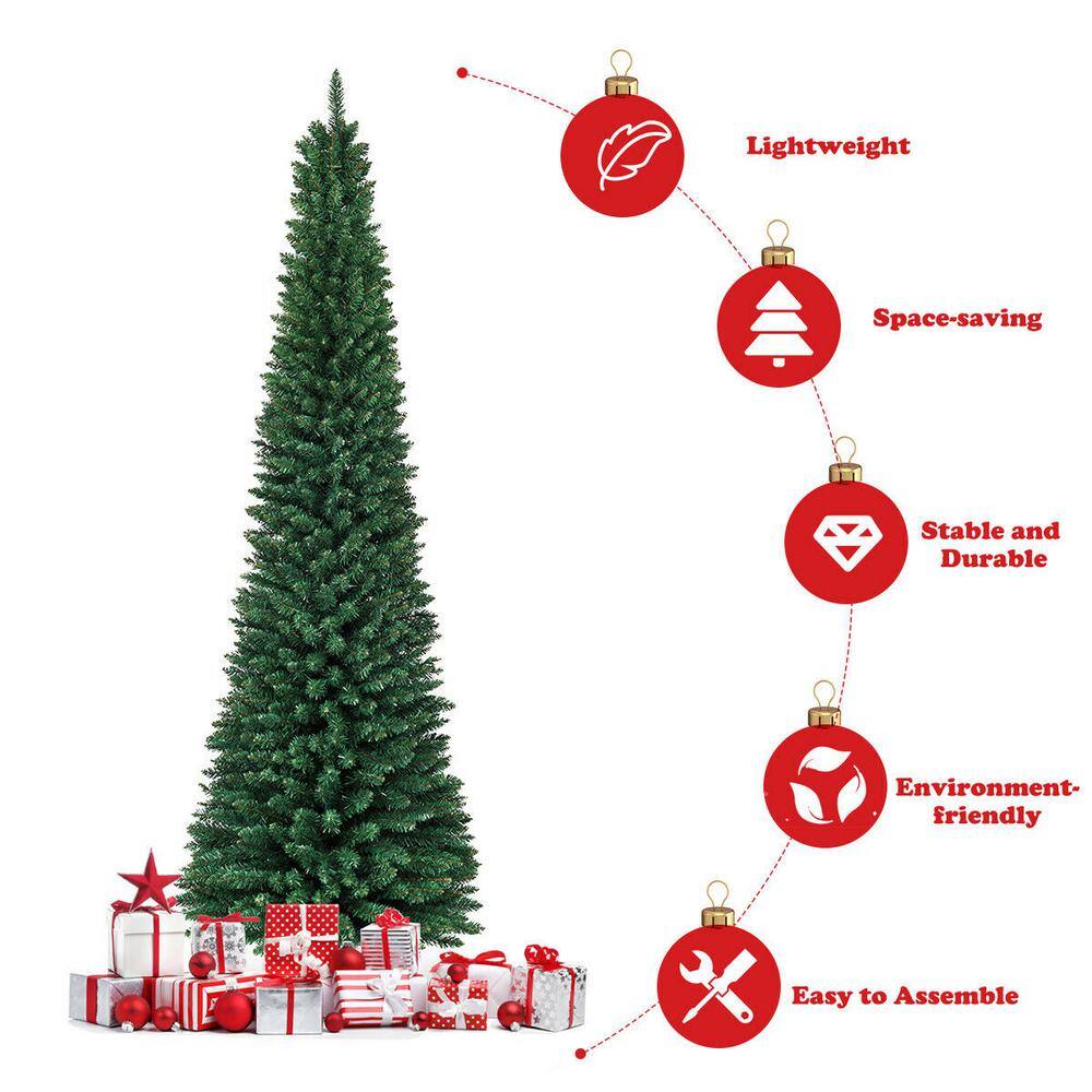 Slim Green PVC 9' Artificial Christmas Tree with Metal Stand