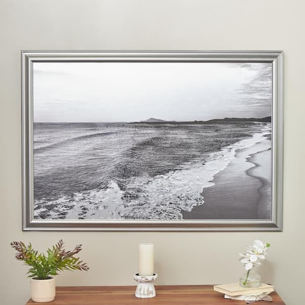 Litton Lane 1-Panel Framed Landscape Textured Ocean Wall Art with Black and White Accents 36 in. x 51 in.