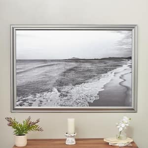 1-Panel Framed Landscape Textured Ocean Wall Art with Black and White Accents 36 in. x 51 in.