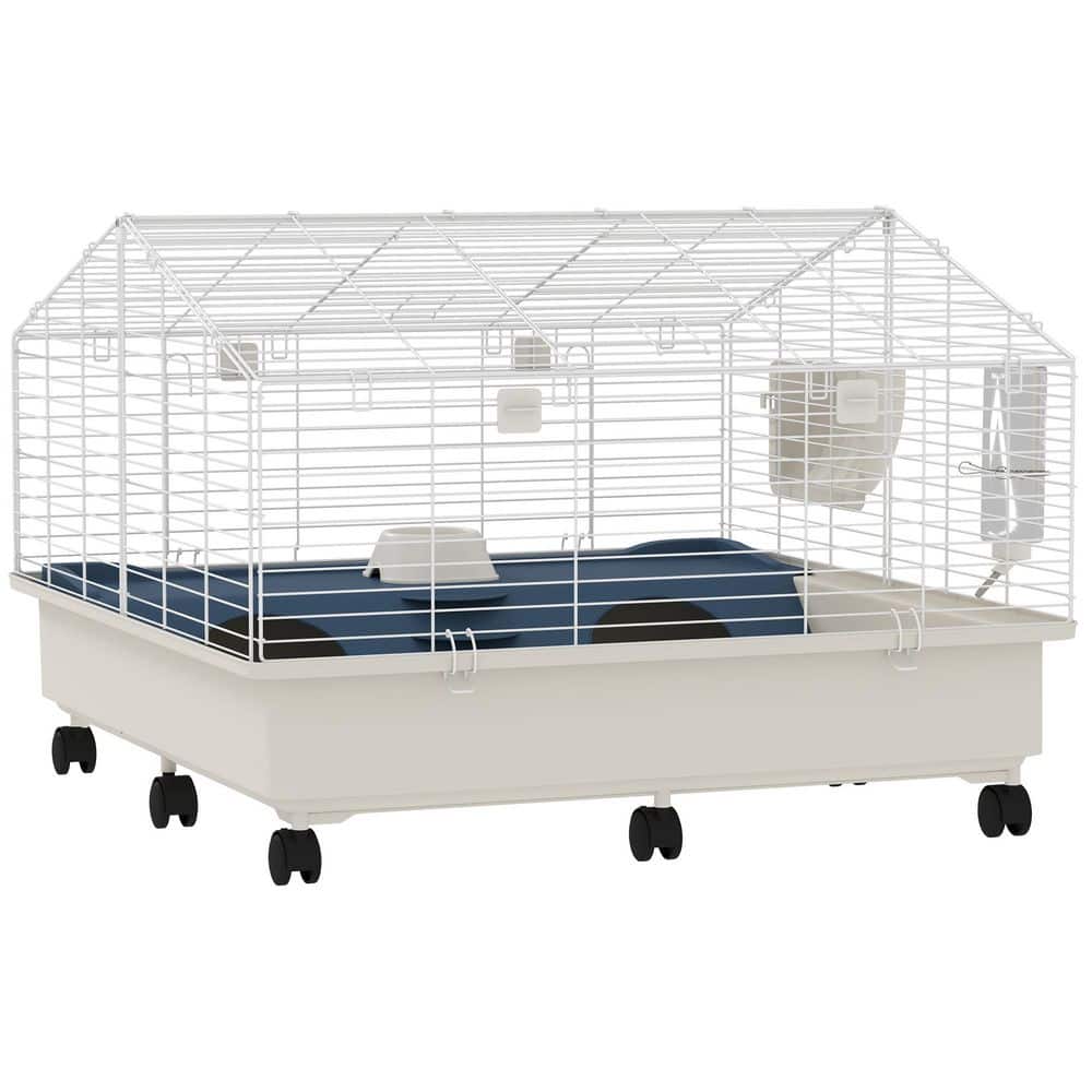 Small Animal Cage, Rolling Guinea Pig Cage w/ Water Bottle, Hay Feeder, Food Dish, Ramp, 35 in. x 35 in. x 25 in. White price history on PriceWatchPro