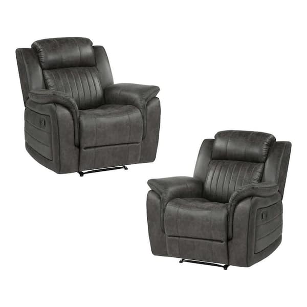 EVERGLADE HOME Morelia 39.5 in. D Brownish Gray Flared Arm Microfiber Straight Reclining Chair (Set of 2)