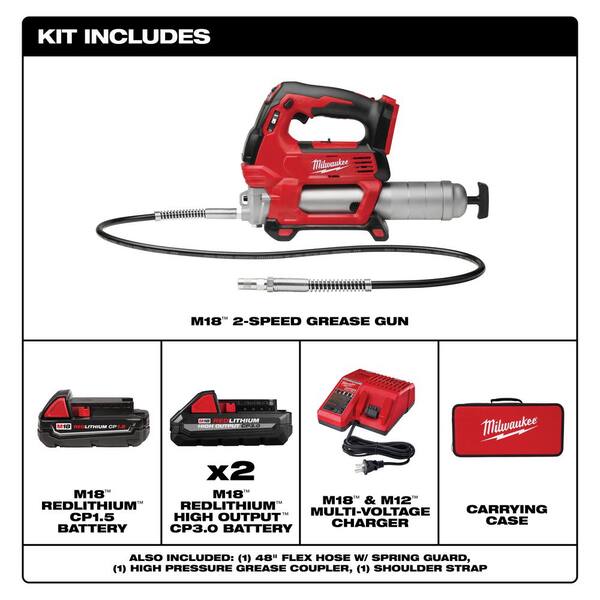 Milwaukee M18 18V Lithium-Ion Cordless Grease Gun 2-Speed with (3 