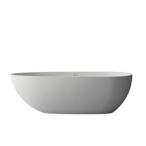 59.05 in. Stone Resin Solid Surface Flatbottom Freestanding Non-Whirlpool Soaking Bathtub in White