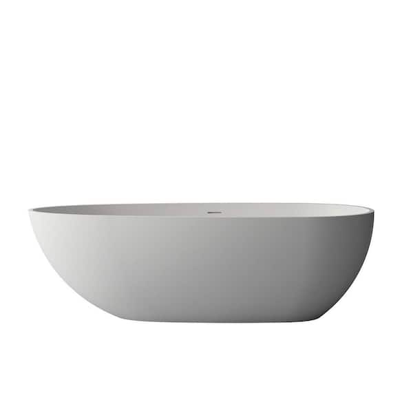 Whatseaso 59.05 in. Stone Resin Solid Surface Flatbottom Freestanding Non-Whirlpool Soaking Bathtub in White