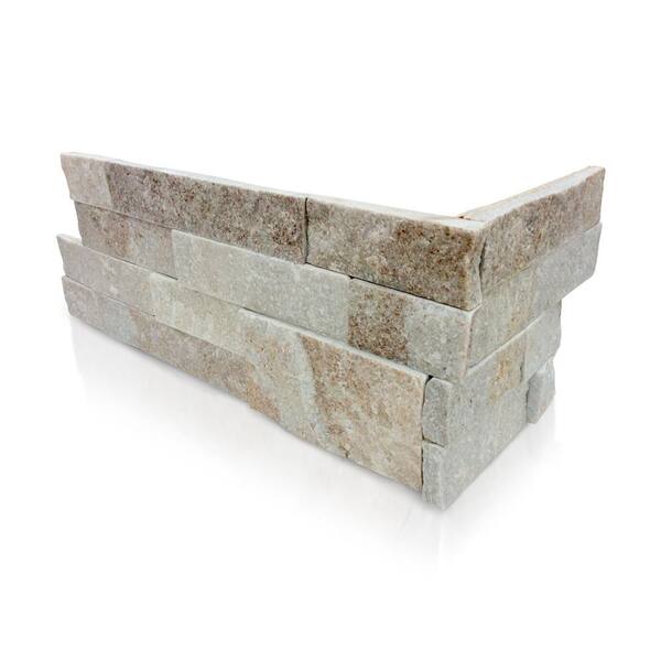 Prestige Stone & Granite White Chestnut 6 x 16 x 8 in. Natural Stacked Stone Veneer Corner Siding Exterior/Interior Wall Tile (10-Box/55 sq ft)